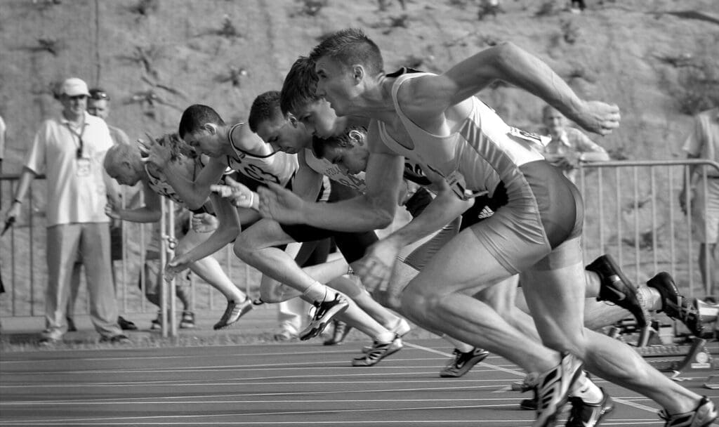 group of men running a marathon